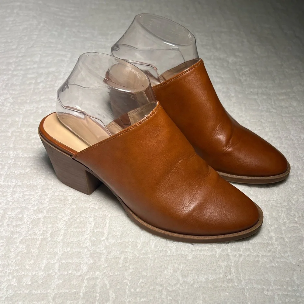 Loft light brown slip on mules clogs block heel faux leather 8 boho - Picture 1 of 11